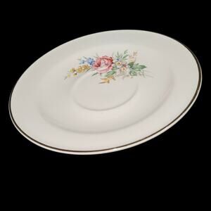 Vintage Edwin M. Knowles 6" Saucer Plate Semi Vitreous 81-4 Floral Gold Trim USA